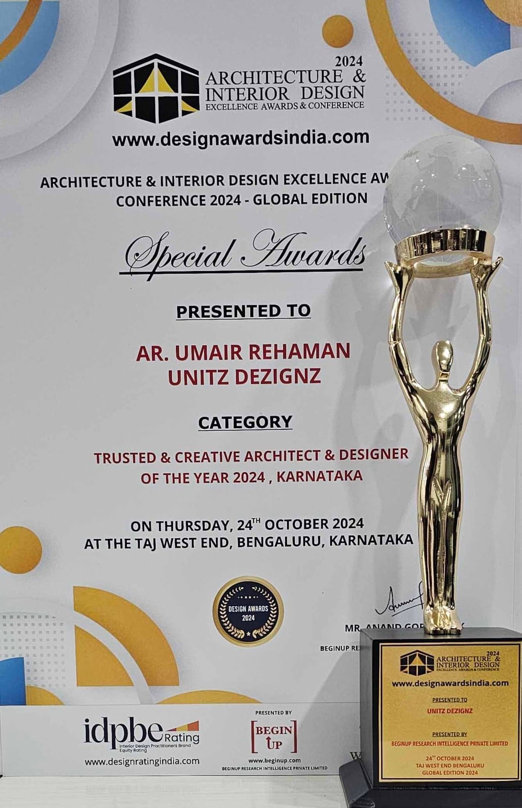Trusted and Creative Architect and Designer of the Year 2024 - Ar. Umair Rehaman